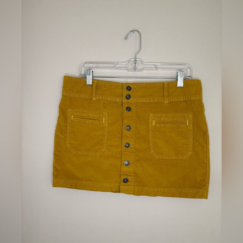 We The Free Chartreuse Corduroy Mini Skirt Button Front Size 31